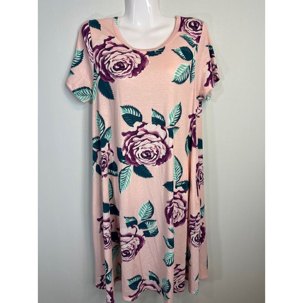 LuLaRoe Big Flowers Jessie Pocket Mini Dress Spring Rose Floral on Pink Small - Picture 1 of 7